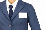 Businessman Stick Business Card At Chest Stock Photo