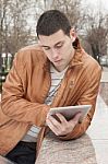 Businessman Touching Screen Tablet Pc Stock Photo