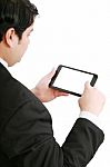 Businessman With Blank Touchpad Pc Stock Photo