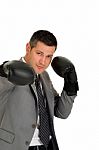 Businessman With Boxing Gloves Stock Photo