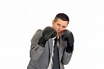 Businessman With Boxing Gloves Stock Photo