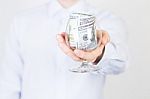 Businessman With Dollars Stock Photo
