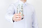 Businessman With Dollars Stock Photo