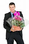 Businessman With Flower Vase Stock Photo