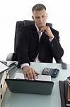 Businessman Working with Laptop Stock Photo