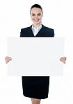 Businesswoman Holding Blank Board Stock Photo