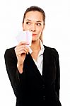 Businesswoman Holding Cards Stock Photo