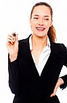 Businesswoman Holding Pen Stock Photo