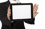 Businesswoman Is Showing Digital Tablet Screen Stock Photo