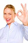 Businesswoman With Ok Sign Stock Photo