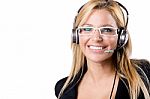 Call Center Blonde Woman With Headset Stock Photo