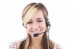 Call Center Lady With Headset Stock Photo