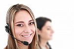 Call Center Woman With Headset Stock Photo