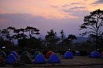 Camping With Beautiful Sunset Stock Photo