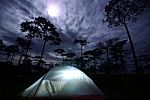 Camping With Tents On The Mountain In The Moonlight At Phu Soi Dao Stock Photo