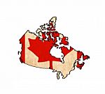 Canada Map On Canada Flag Drawing ,grunge And Retro Flag Series Stock Photo