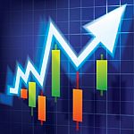 Candle Stick Chart And Arrow Stock Photo