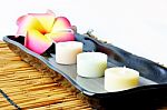 Candles In Ceramic Platter Stock Photo