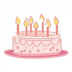 Candles On Cake Pink Color Stock Photo