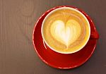 Cappuccino Or Latte Coffee With Heart Shape Stock Photo