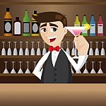 Cartoon Bartender With Glass Of Cocktail Stock Photo