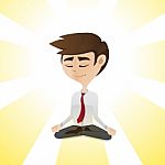 Cartoon Businessman Meditation In Cross-legged Position Stock Photo