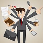 Cartoon Businessman Multi Tasking Stock Photo