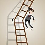 Cartoon Businessman On Broken Ladder Stock Photo