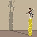 Cartoon Businessman On Top Of Gold Coin Stock Photo