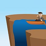 Cartoon Businessman Paddling On Waterfall Stock Photo