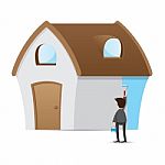 Cartoon Businessman Painting House Stock Photo