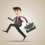 Cartoon Businessman Running With Bag Full Of Money Stock Photo