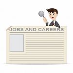Cartoon Businessman Searching For Jobs And Careers Stock Photo