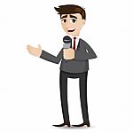 Cartoon Businessman Tailking With Microphone Stock Photo