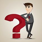 Cartoon Businessman Thinking With Question Mark Stock Photo