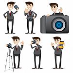 Cartoon Businessman With Camera Dslr Stock Photo