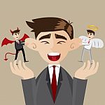 Cartoon Businessman With Evil And Angel Stock Photo