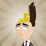 Cartoon Businessman With Gold Coin In His Head Stock Photo