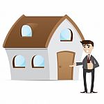 Cartoon Businessman With House Stock Photo