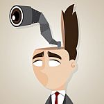 Cartoon Businessman With Scouting Binocular In His Head Stock Photo