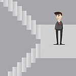 Cartoon Businessman With Up And Down Stair Stock Photo