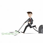 Cartoon Businessman With Vacuum Cleaner Stock Photo