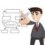 Cartoon Businessman Writing Business Plan Stock Photo