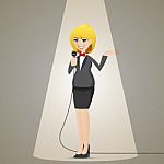 Cartoon Businesswoman Talking With Microphone Stock Photo