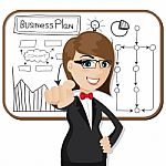 Cartoon Businesswoman With Business Plan Stock Photo