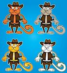 Cartoon Cowboy Cat With Gun  Illustration Stock Photo