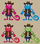 Cartoon Cowboy Cat With Gun  Illustration Stock Photo