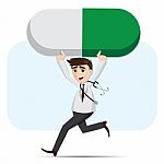 Cartoon Doctor Carrying Medicine Pill Stock Photo