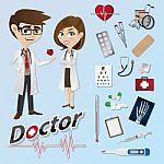 Cartoon Doctor With Medical Instruments Stock Photo