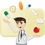 Cartoon Doctor With Medicine Juggling Stock Photo